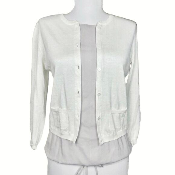 Effetto F sz XS US 2 Cashmere & Silk Sweater 3/4 Sleeves Ivory / Taupe Italy - Picture 1 of 16